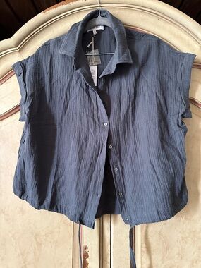 NWT Lightweight Gray Button-Down Cotton Gauze Shirt size medium